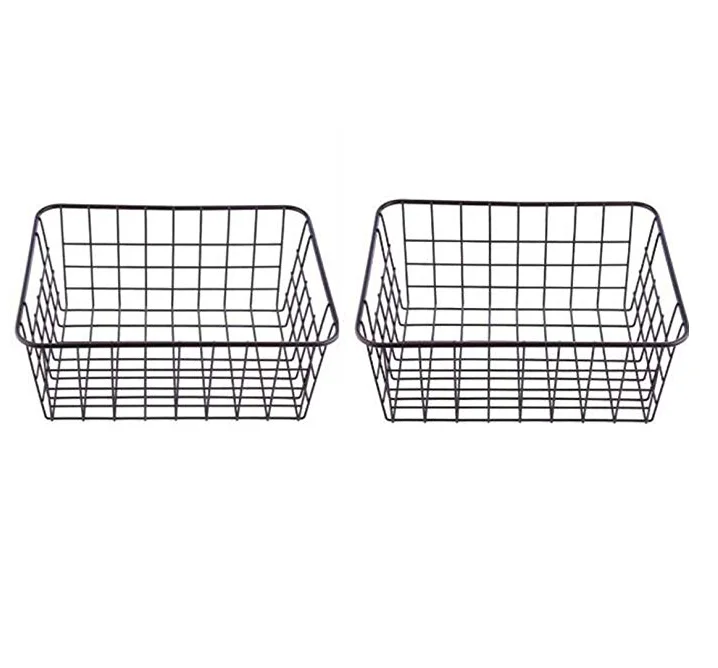 
Storage Basket Household Iron Art Storage Bin Kitchen Bedroom Sundries Snacks Organizer Basket set of 2 
