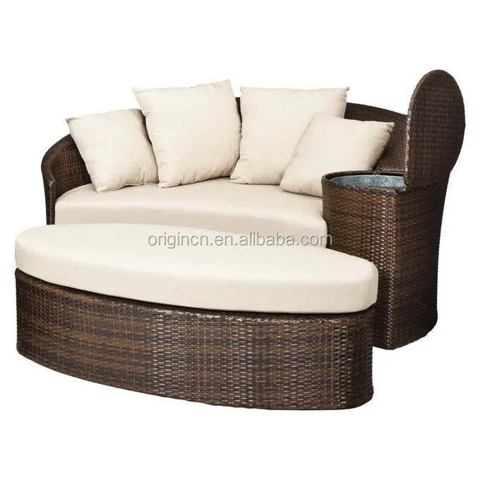 Patio loveseat and ottoman sectional round sun bed with cooler ...