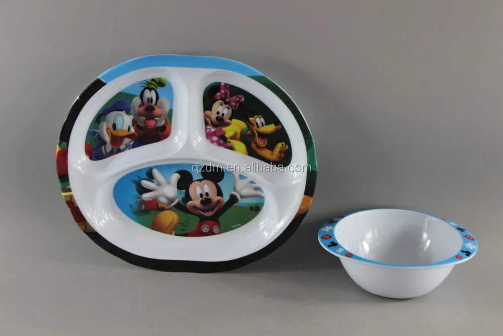 Oval Shape Melamine Divided Plates And Milk Cups For Children