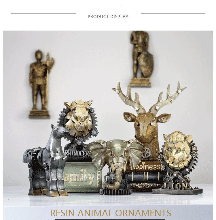 Creative machinery industry wind resin animal head decoration deer head elephant wolf culture bar model props crafts