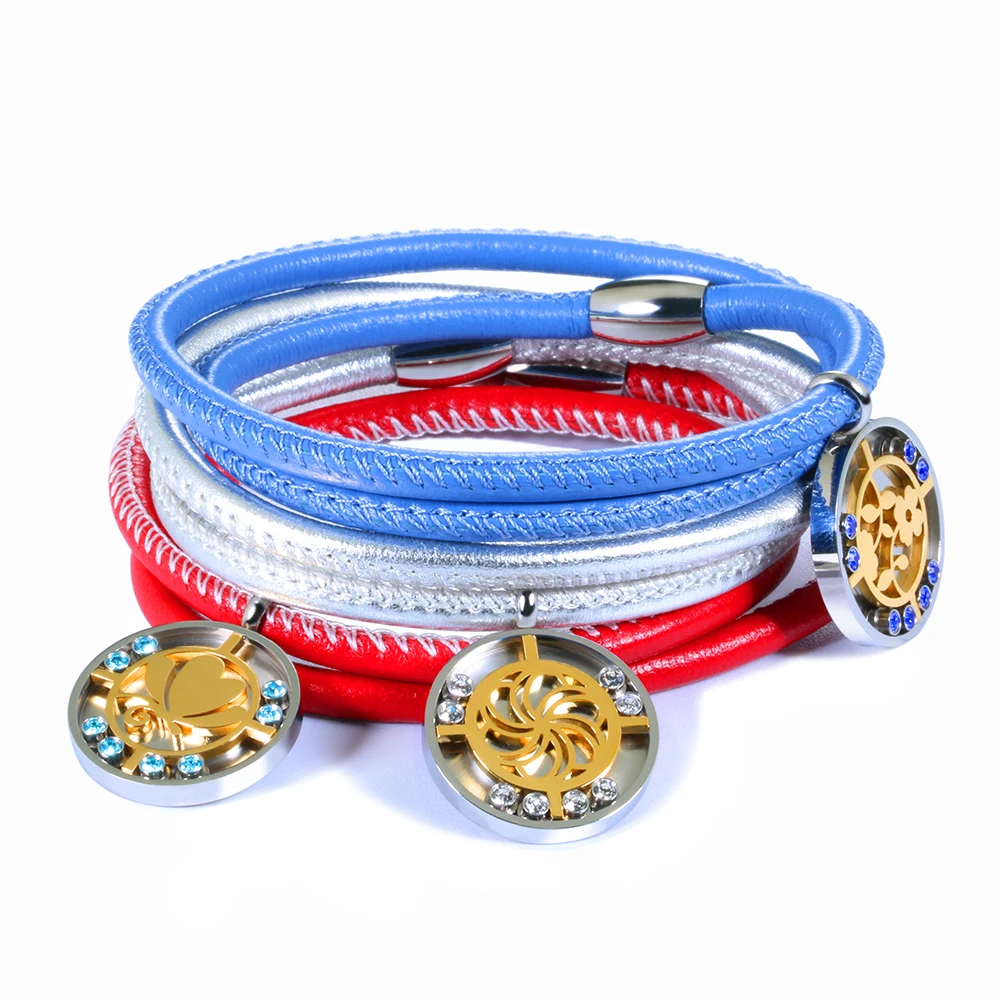 New Arrivals Women Accessories Birthstone Slide Charm Double Wrap Genuine Leather Bracelet 2019