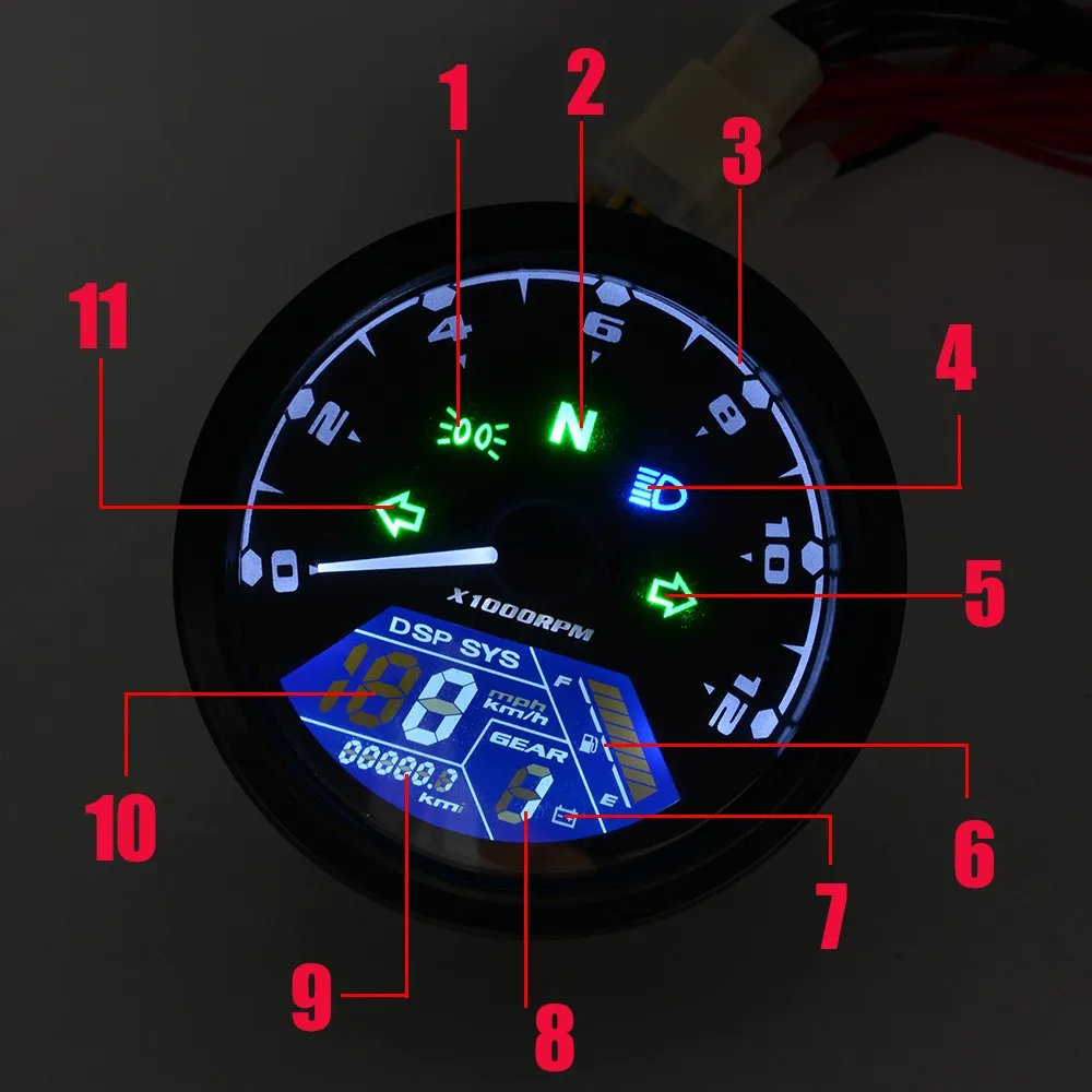 Motorcycle Meter Led Digital Indicator Light Tachometer Odometer