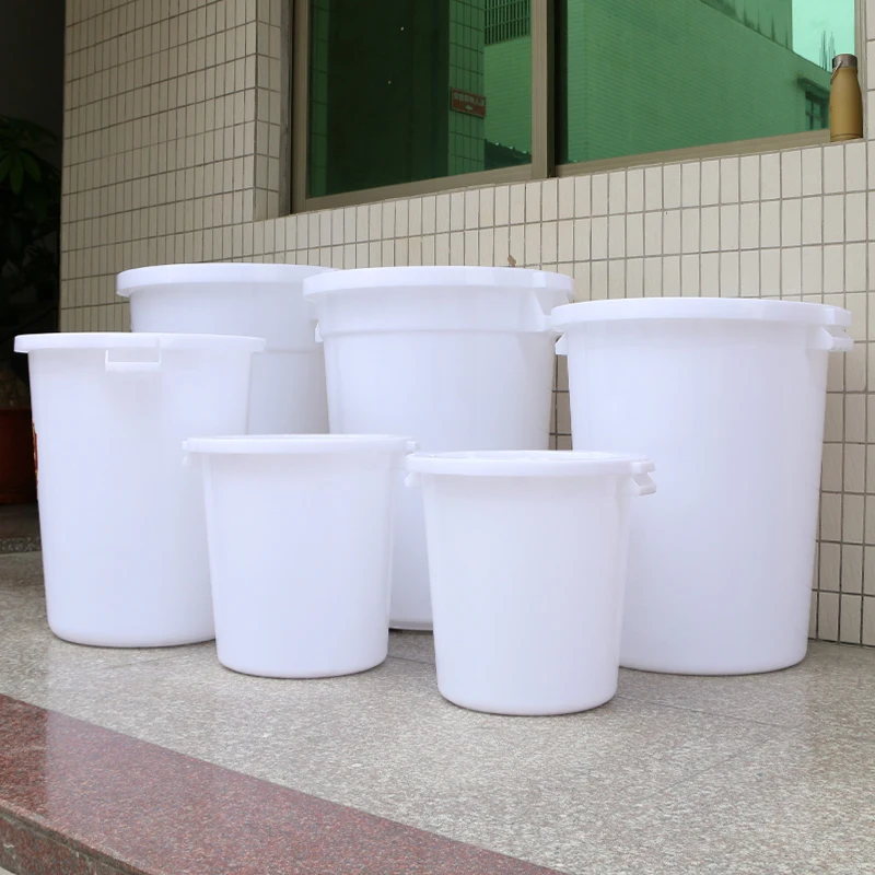 white plastic bucket barrel pail with lid and handles