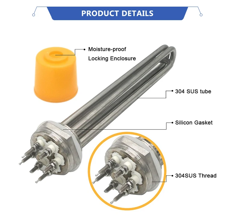 3 Phase Immersion Heater 9kw Thread Immersion Water Heater Tubular