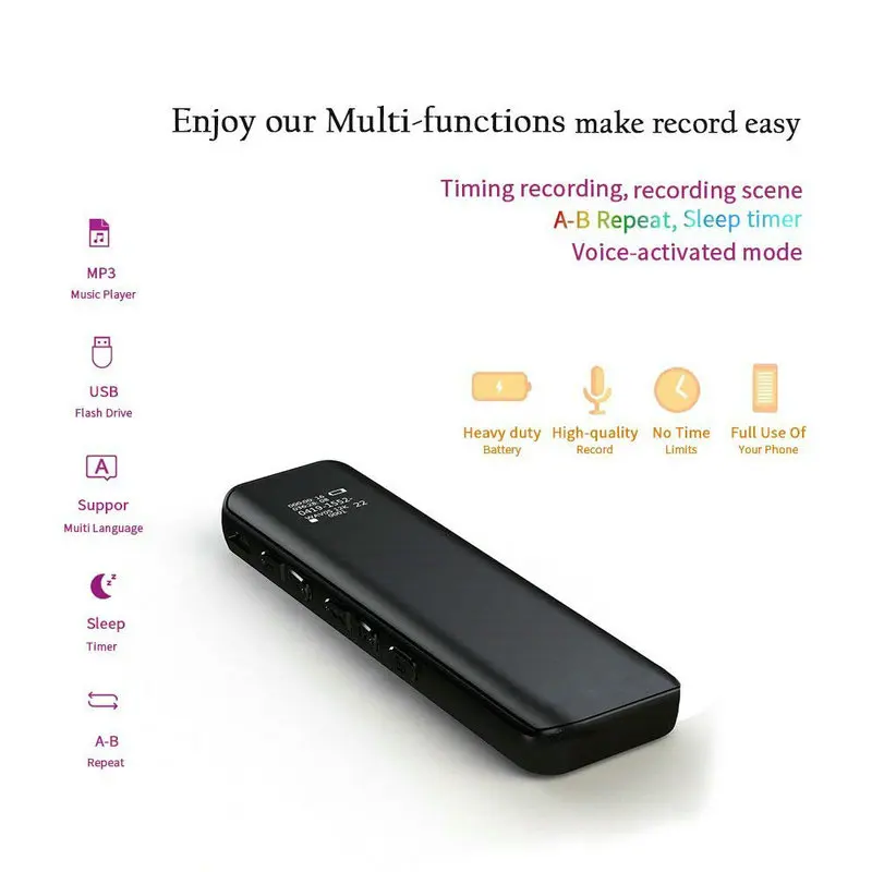 V87 Long Battery Life 8g 16g 32g Digital Voice Recorder With Mp3 Player