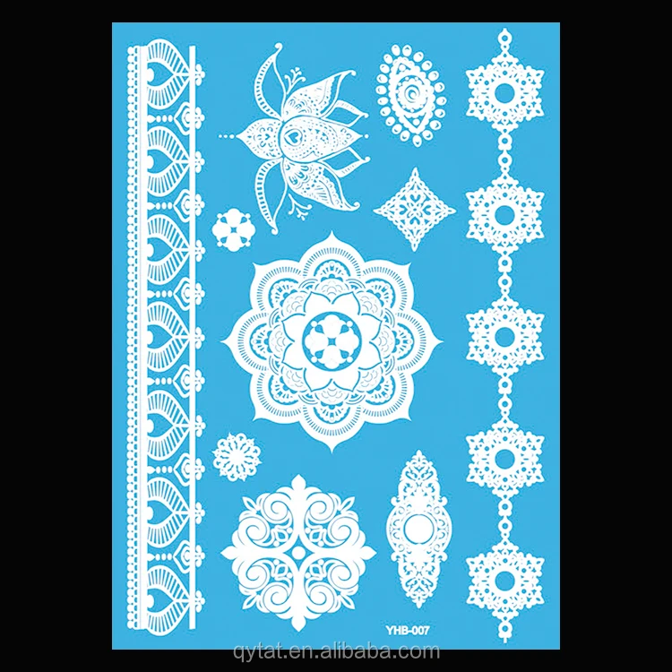 Henna Tattoo Designs White - White Henna Mehndi Pattern Temporary Tattoo Sticker Ohmytat / Nowadays, there is a possibility to get a white henna tattoo design.