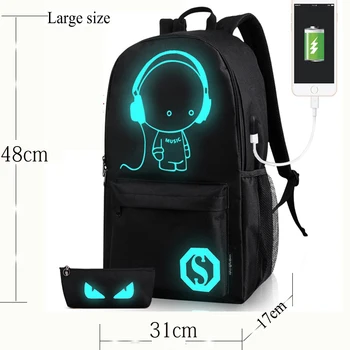 Glow In The Dark Polyester School Backpack For Teenager Usb Charge ...