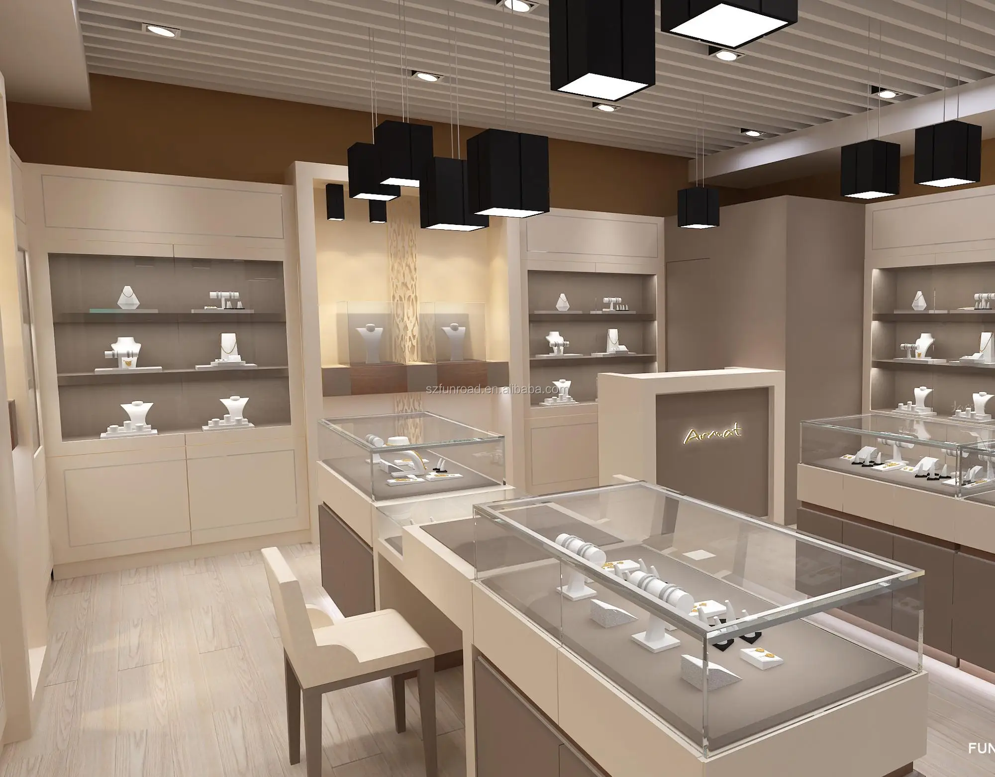 Modern jewelry shop wooden display shelves and jewelry counter design for sale