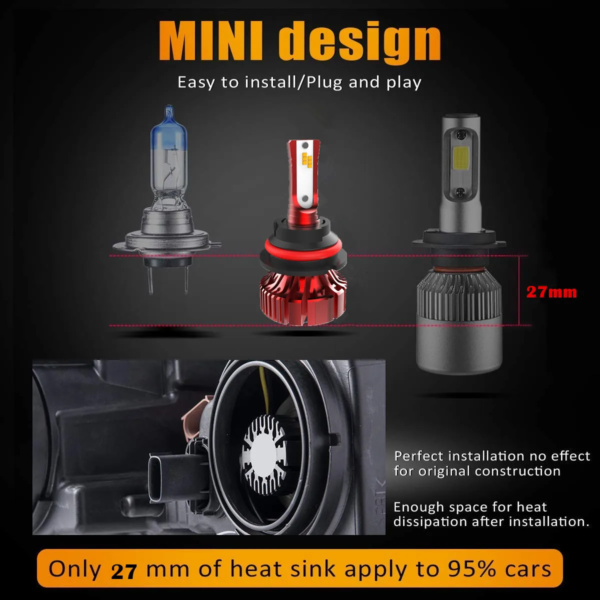 I8 Fanless Mini LED Headlight