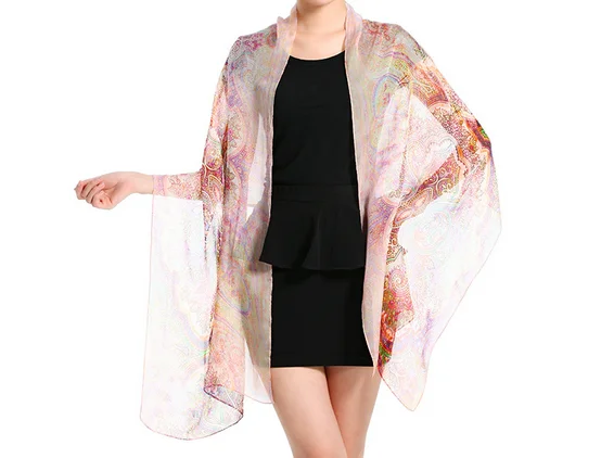 Fashion Print Natural Silk Scarf Chiffon muffler Lady Shawl Wrap