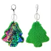sequins green plush christmas trees pendants wholesale key rings