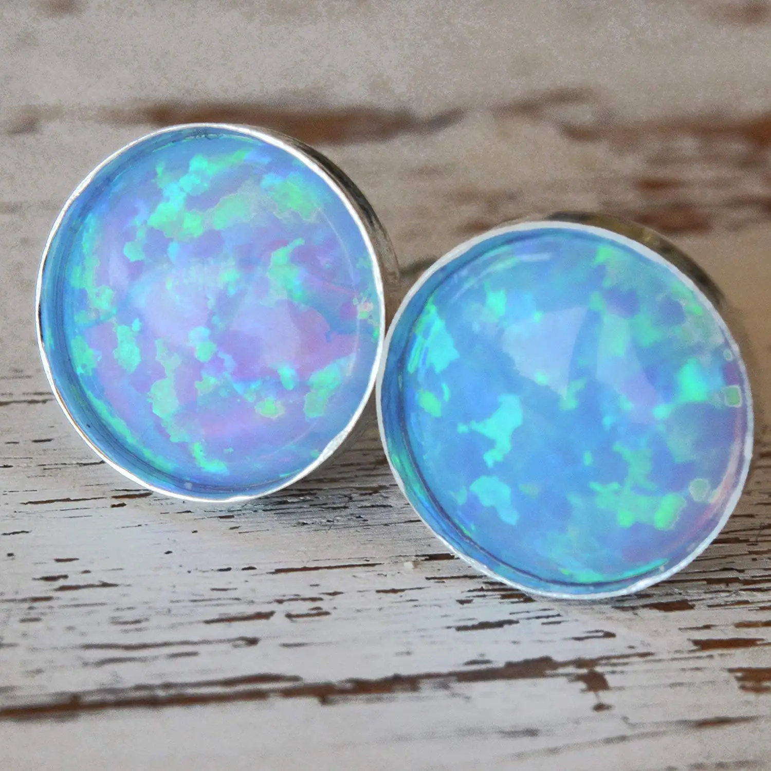 Opal Stud Earrings 6mm Round Sterling Silver Light Blue Opal Minimalist Stud Earrings