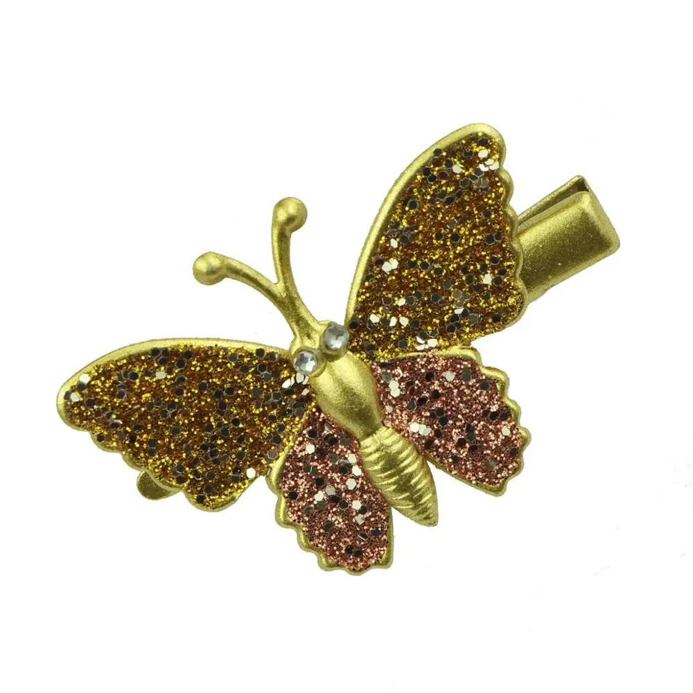 黄金水钻闪光蝴蝶短吻鳄发夹发夹女孩头发配件批发在工厂价格 6493
