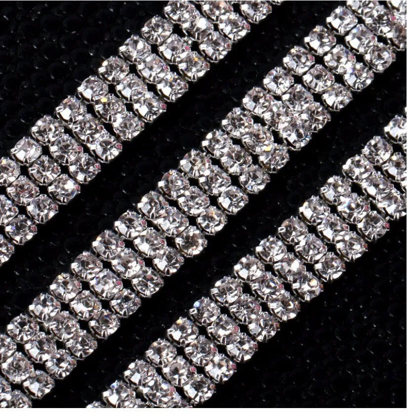 Wholesale 3 Row Crystal Rhinestone Chain Trimming Bridal Sash Rhinestone Trim Applique Wedding 