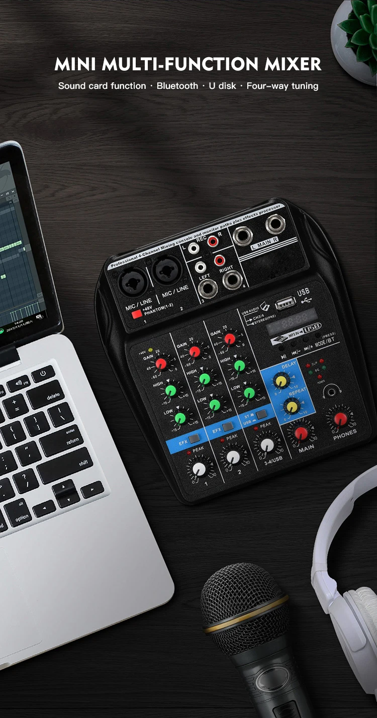 2020 Newest Mini 4 Channel USB Audio Mixer Console With Bluetooth