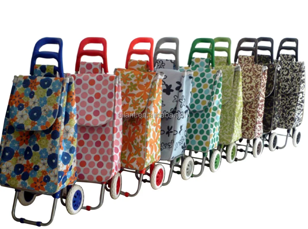 Orange Polyester Fabric And Folding Personal Supermarket Trolley Cart