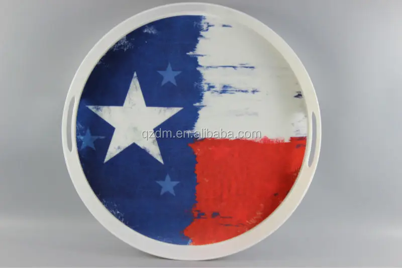 Good Design Melamine Round Trays With 2 Handles