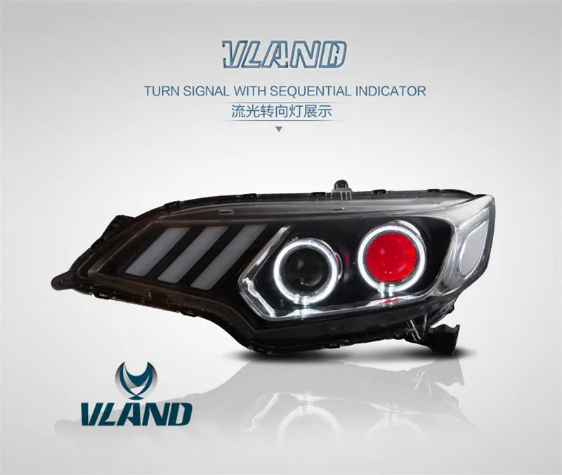 China Vland factory fit for car JAZZ Headlamp with devil eyes for 2014 2015 2016 2017 2018 for Jazz HEADLIGHT wholesale price
