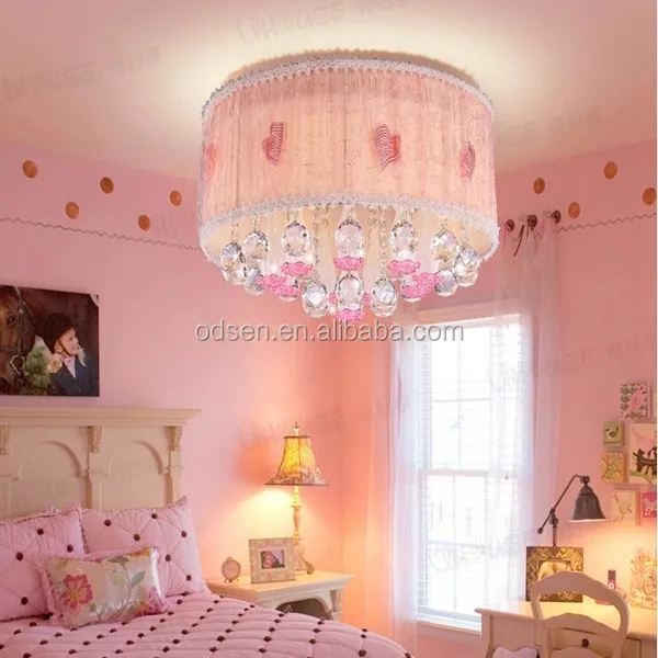 Girl Bedroom Modern Ceiling Light Pink Fabric Shape Chandelier