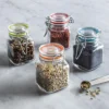 Custom Square Clear Kitchen Storage clip top Glass Spice Jar set Container with Airtight Lids