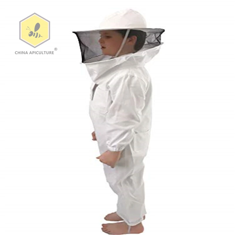 Luwint Kids Full Body Ventilated Beekeeping Suits Cotton Beekeeper Suit with Self Supporting Fencing Veil Hood 3.9ft Height 