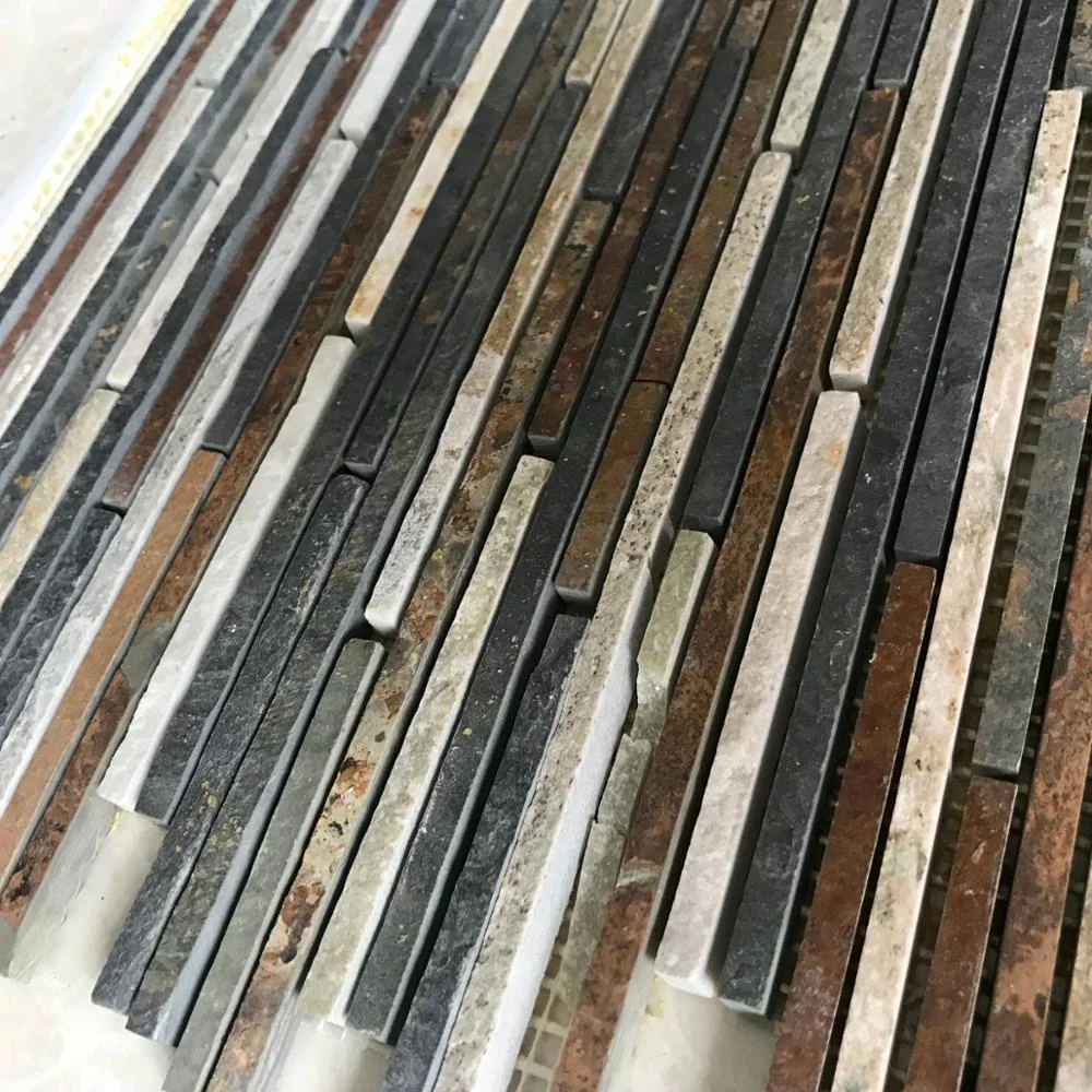 China natural split multicolor mesh strip mosaic tile slate stone floor and wall mesh tile