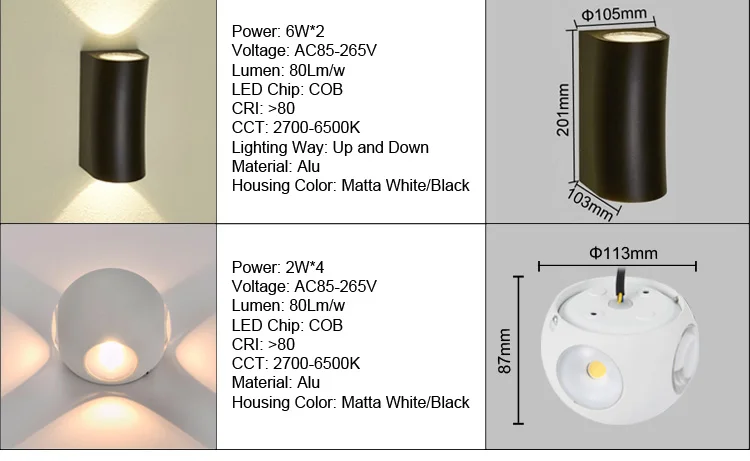 modern aluminum COB wall led lamp 7W wall mounted outdoor ip65 up down lighting