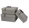 Hot selling matt paper gift box dark grey color with black ribbon bow knot for men for business present package cardboard box