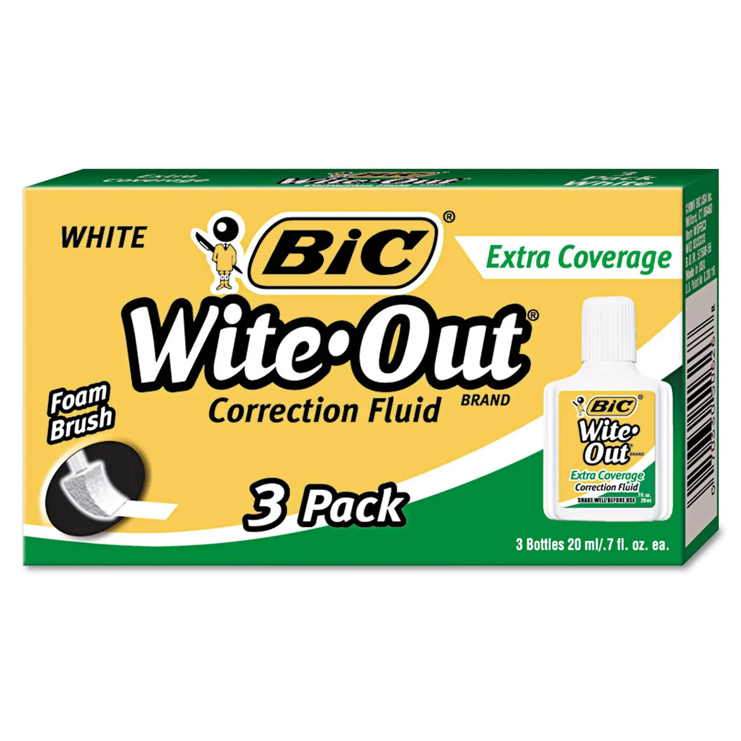 Wite. BIC correction Fluid. Extra brand az. Extra brand name.