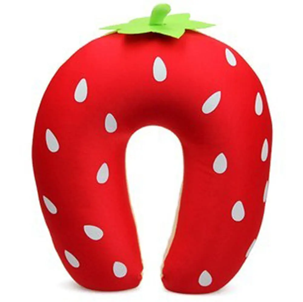 Nanoparticles Cartoon Foam Particles U-shaped Pillow Neck Pillow (Strawberry)