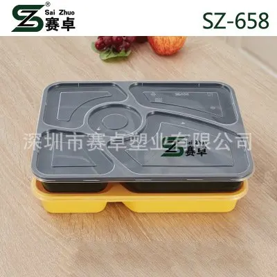 new design 5 compartment disposable plastic food container with lid