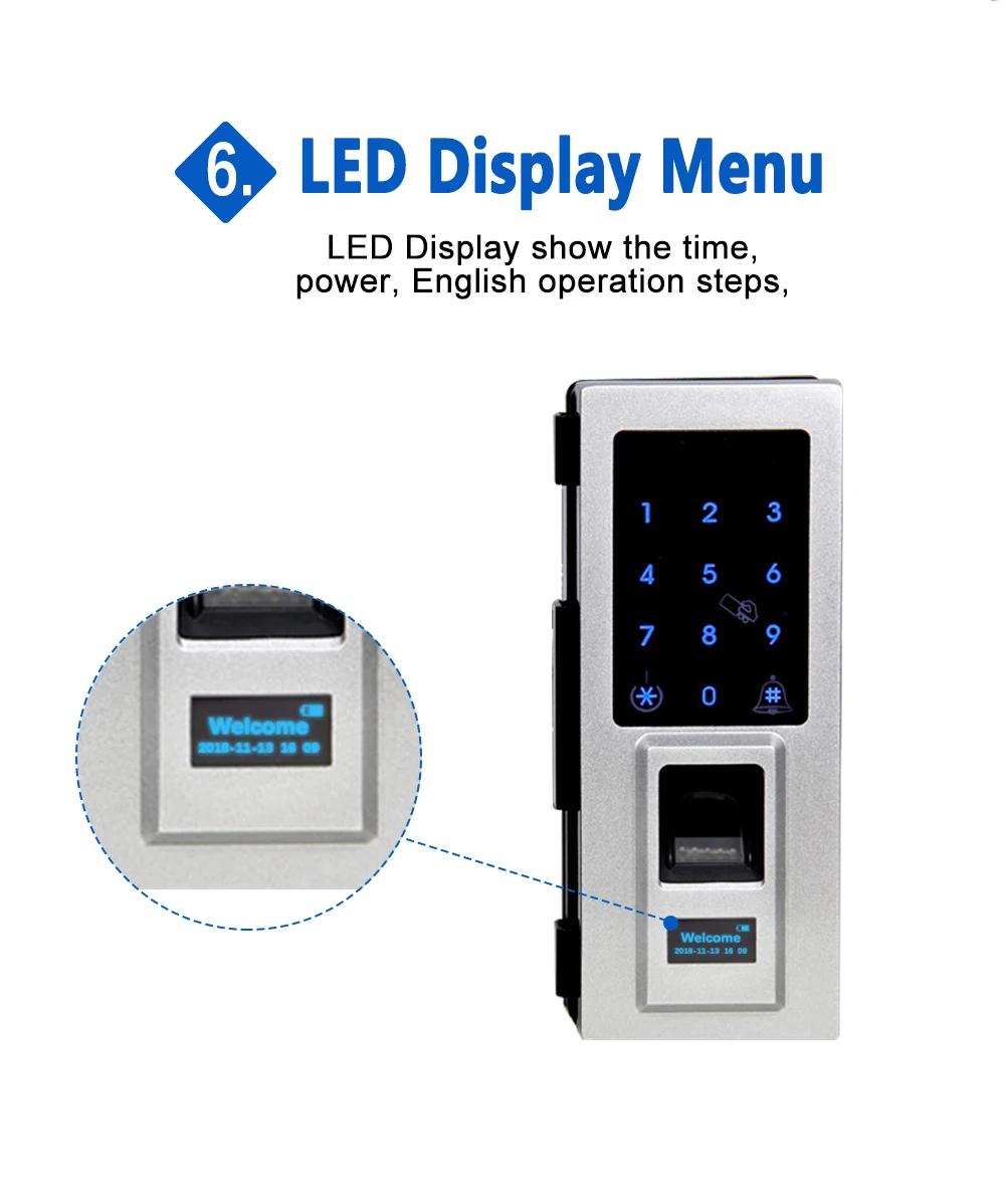 Smart Office Entrance System Remote Control Password Fingerprint Biometric Glass Door Lock