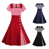 Women Vintage Striped Buttoned Pin Up Dress Summer Retro Party Evening Elegant Rockabilly 1950s Swing Dresses Plus Size