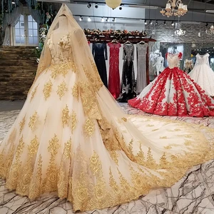 05455 luxury bridal wedding dress gown Muslim wedding dresses with lace detachable train
