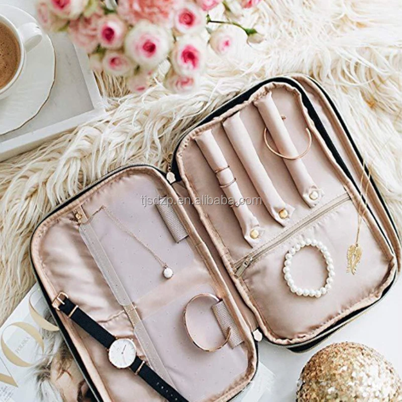 Jewelry Bag Metal Ring Custom Made Packaging Pouch Satin Logo Printing Box And Set Customized Hanging Jewelry Organizer Bag