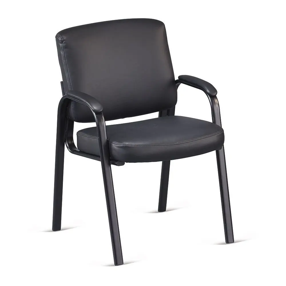 Faux Leather Padded Arm Guest Chair Dimensions: 23.75"W x 24"D x 34.5"H Seat Dimensions: 19.5"Wx17"Dx19.5"H Weight: 35 lbs. Black Faux Leather/Black Frame