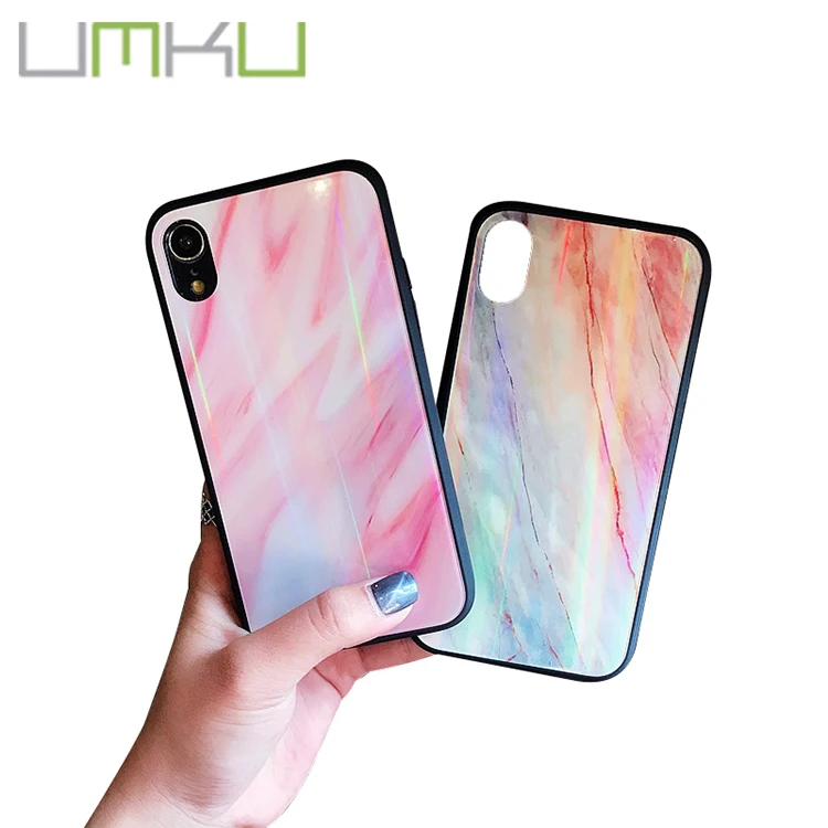 Colorful marble pattern case glass mobile phone shell for iphone