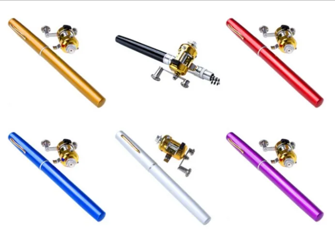  Promo portable pocket aluminum pen shaped telescoping fishing rod