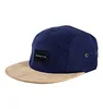 Design Unisex mens hats two tone suede brim leather strapback custom woven label 5 Panel Cap