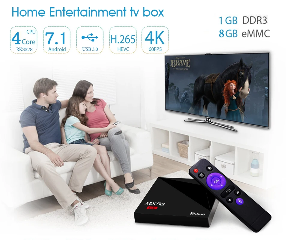 2.4g wifi full hd video download rk3328 a5x plus 1gb ram 8gb rom 2017 custom ott cheapest android tv box