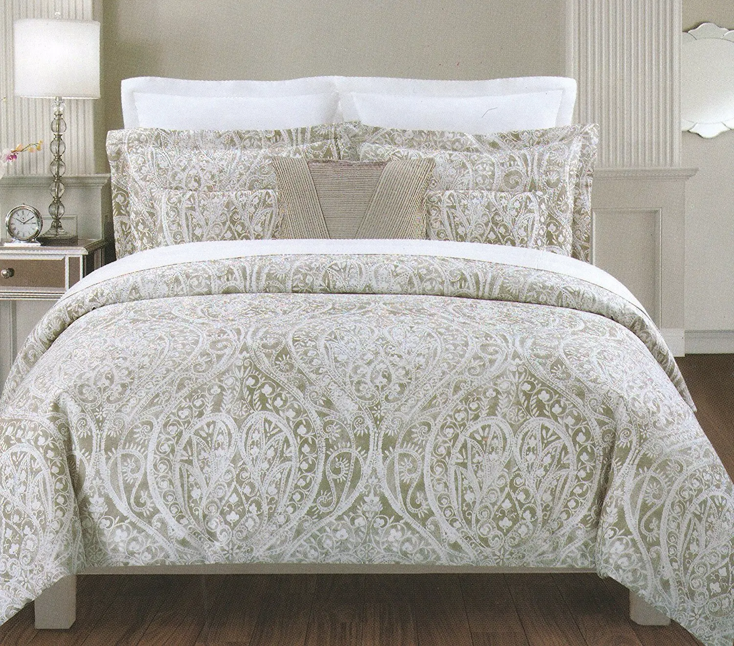 Buy Tahari Home Vintage Silver Foliage 3pc Full Queen Duvet Cover Set ...