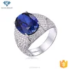 Men natural blue sapphire precious stone rings with cz,oval jewel cut blue stone ring