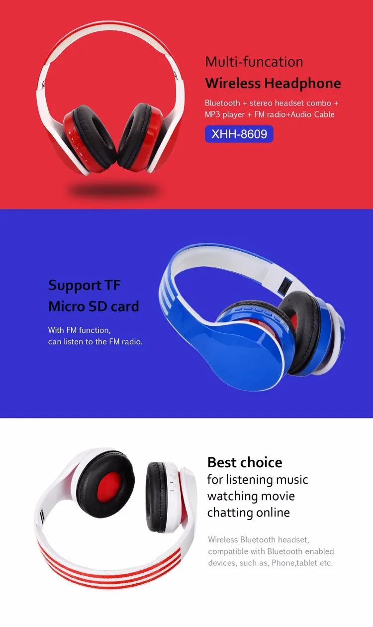 Xhh 8609 Neckband Casque Sans Fil Bluetooth Stéréo Casque Fm Radio
