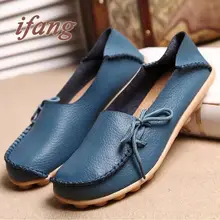 New Arrive Flats Women Four Seasons 2016 Casual Shoes Women Flat Heel Cow Muscle Outsole Fashion Flat Women GenuineLeather Shoes