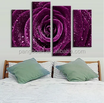 4 Pcs Set Flower Purple Rose Raindrops Canvas Prints Painting 4 Pcs Set Flower Purple Rose Raindrops Canvas Prints Painting Clical Wall Picture