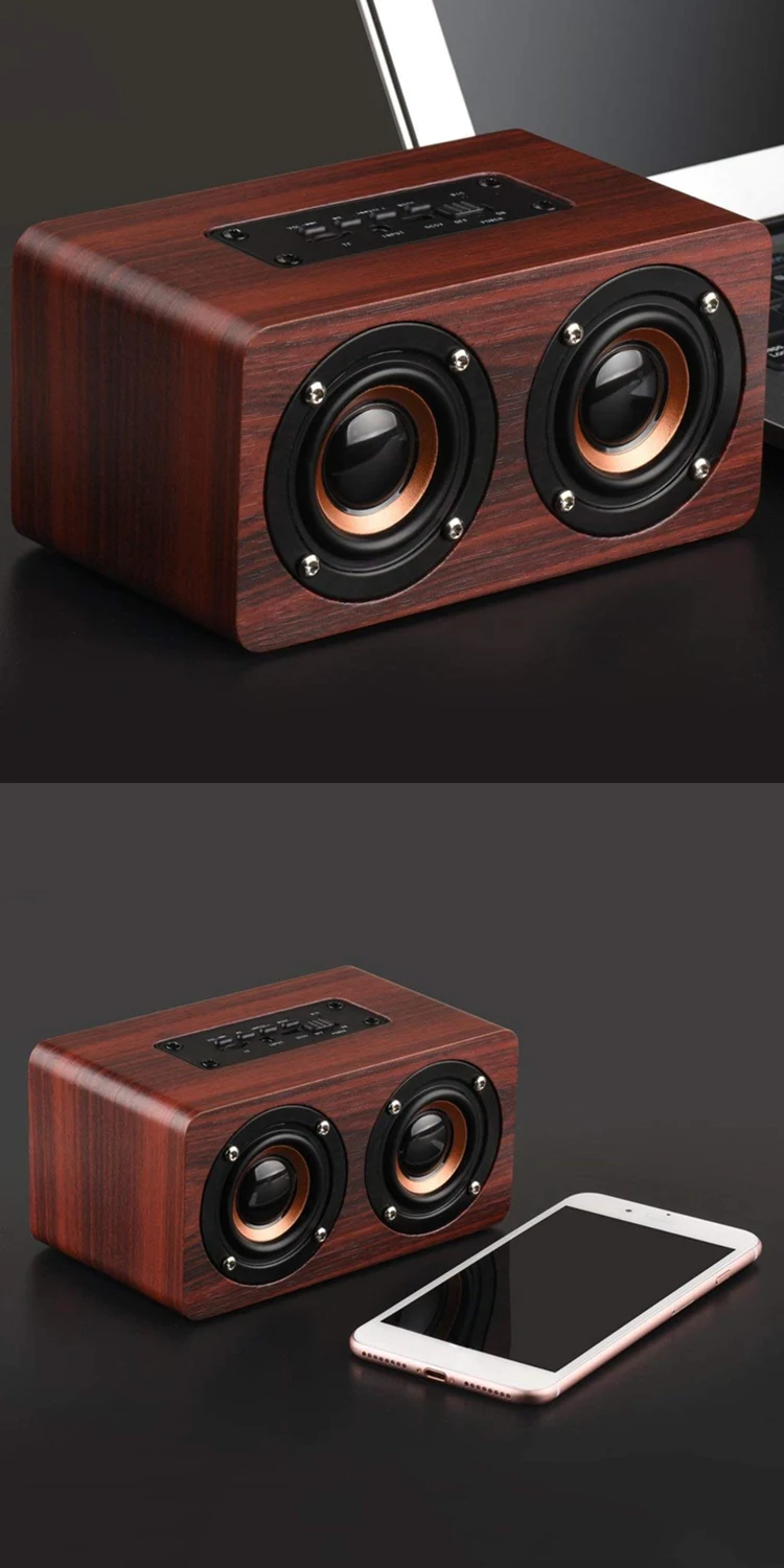 Portable HiFi Shock Bass 10W Dual Driver Bluetooth Speakers Support TF Card AUX Wood Wireless Speaker - ANKUX.COM