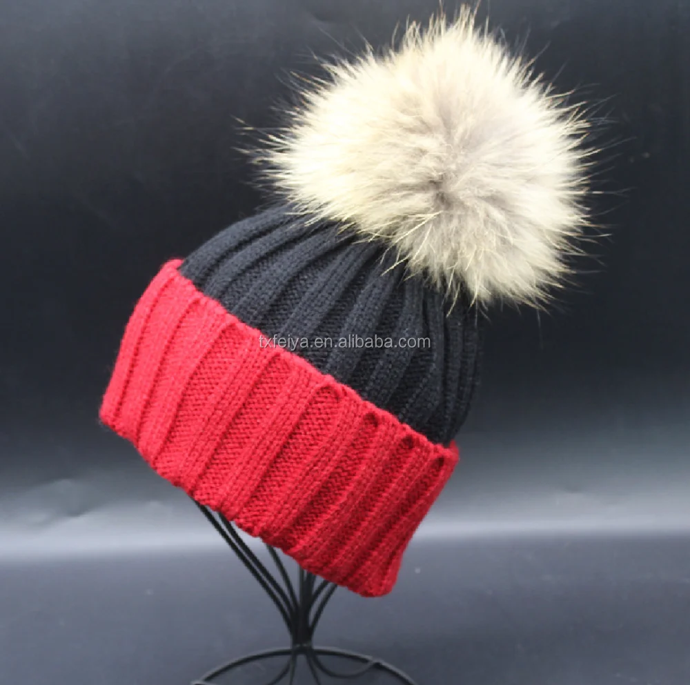 beanie hat with real fur pom pom