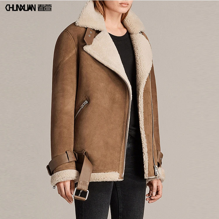High Quality Women Fashion Oversized Sheepskin Genuine Leather Jacket ...