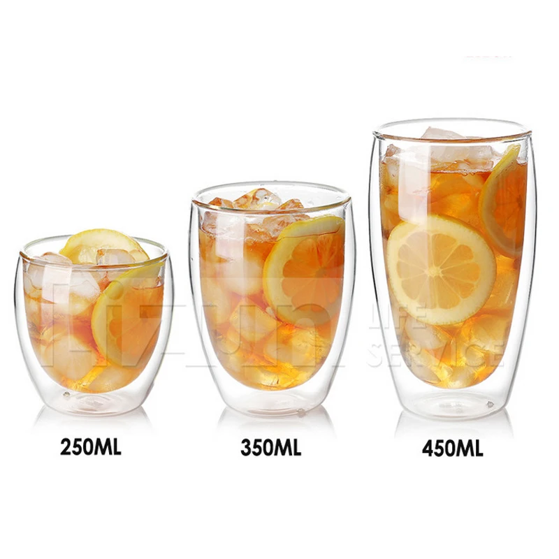 Handmade Double Transparency 250 Ml Double Wall Colored Glass Cup
