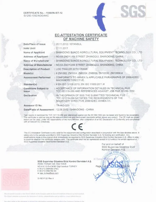 CE of log trailer with crane